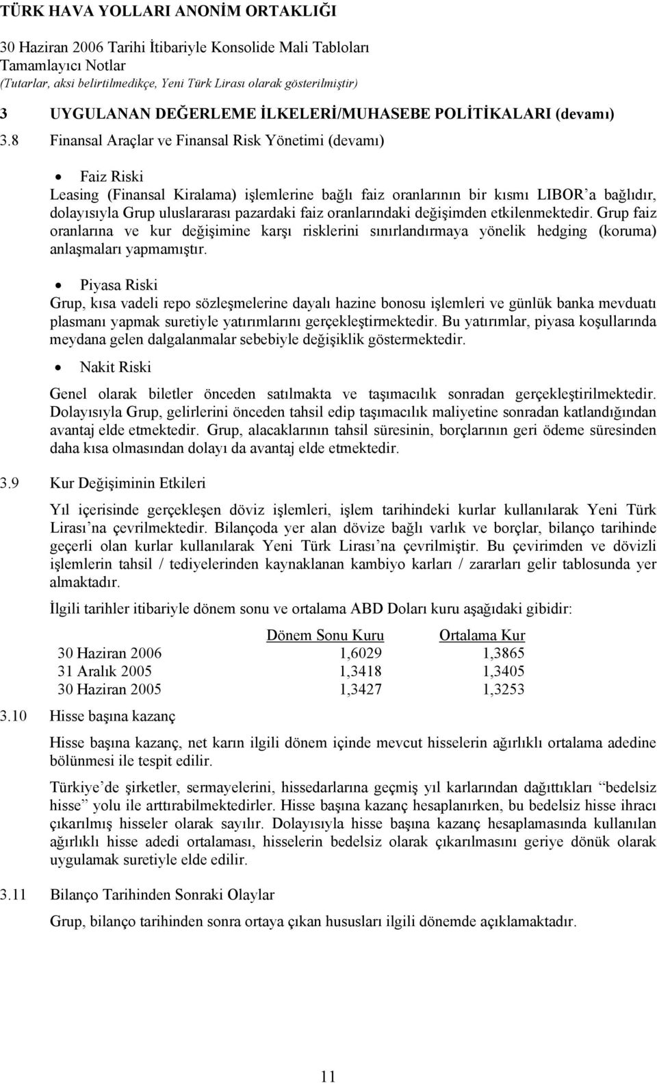 faiz oranlarındaki değişimden etkilenmektedir. Grup faiz oranlarına ve kur değişimine karşı risklerini sınırlandırmaya yönelik hedging (koruma) anlaşmaları yapmamıştır.