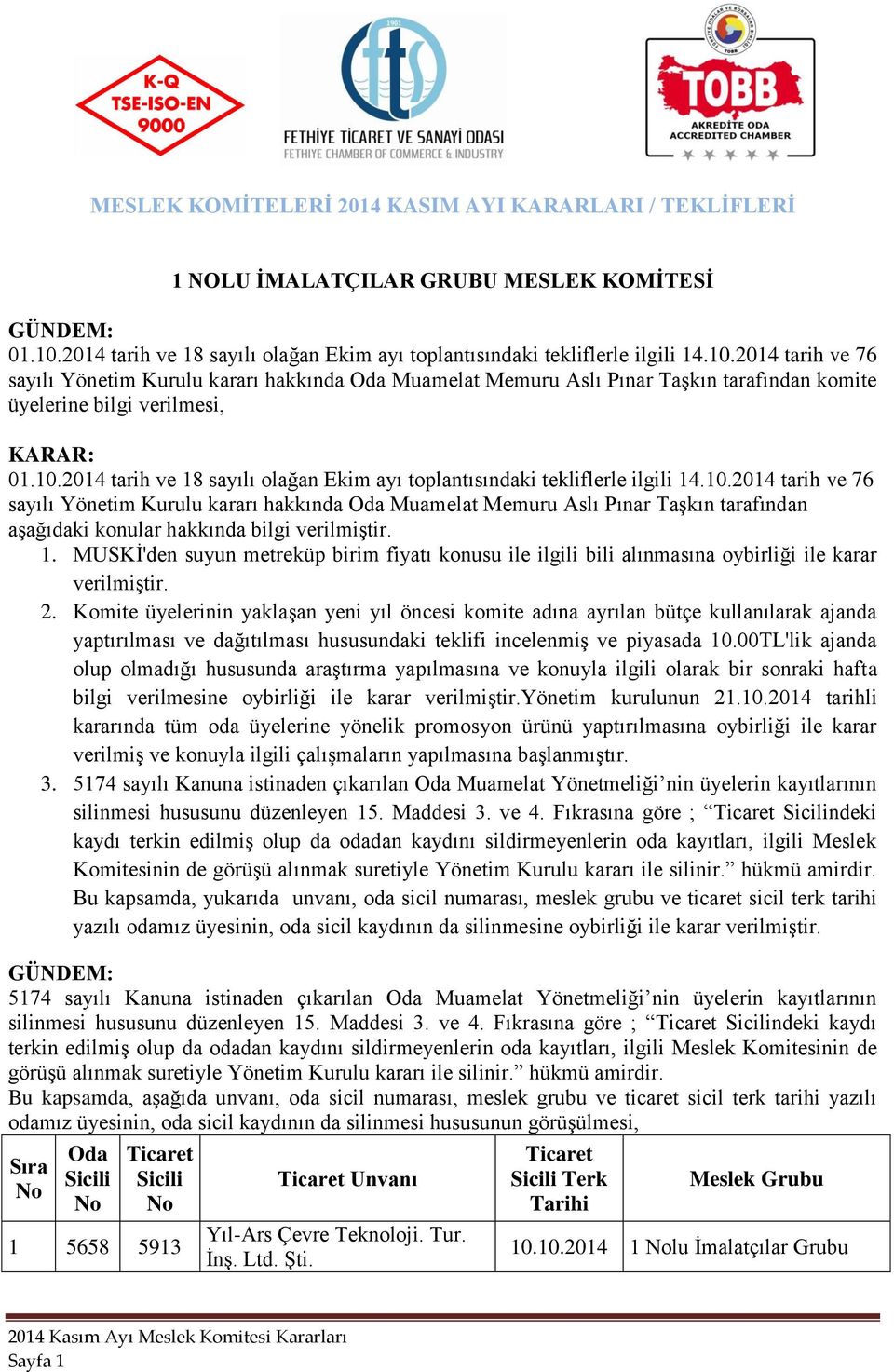 1. MUSKİ'den suyun metreküp birim fiyatı konusu ile ilgili bili alınmasına oybirliği ile karar verilmiştir. 2.