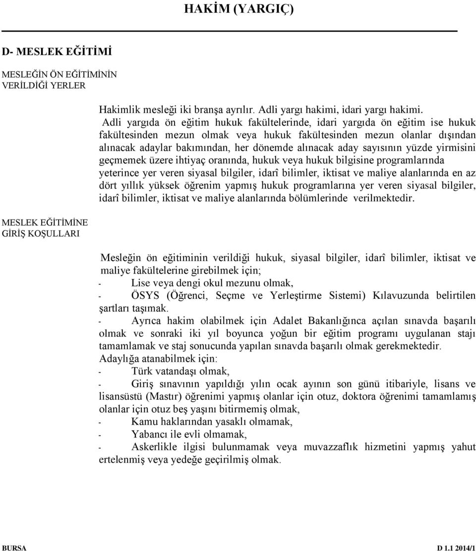 alınacak aday sayısının yüzde yirmisini geçmemek üzere ihtiyaç oranında, hukuk veya hukuk bilgisine programlarında yeterince yer veren siyasal bilgiler, idarî bilimler, iktisat ve maliye alanlarında