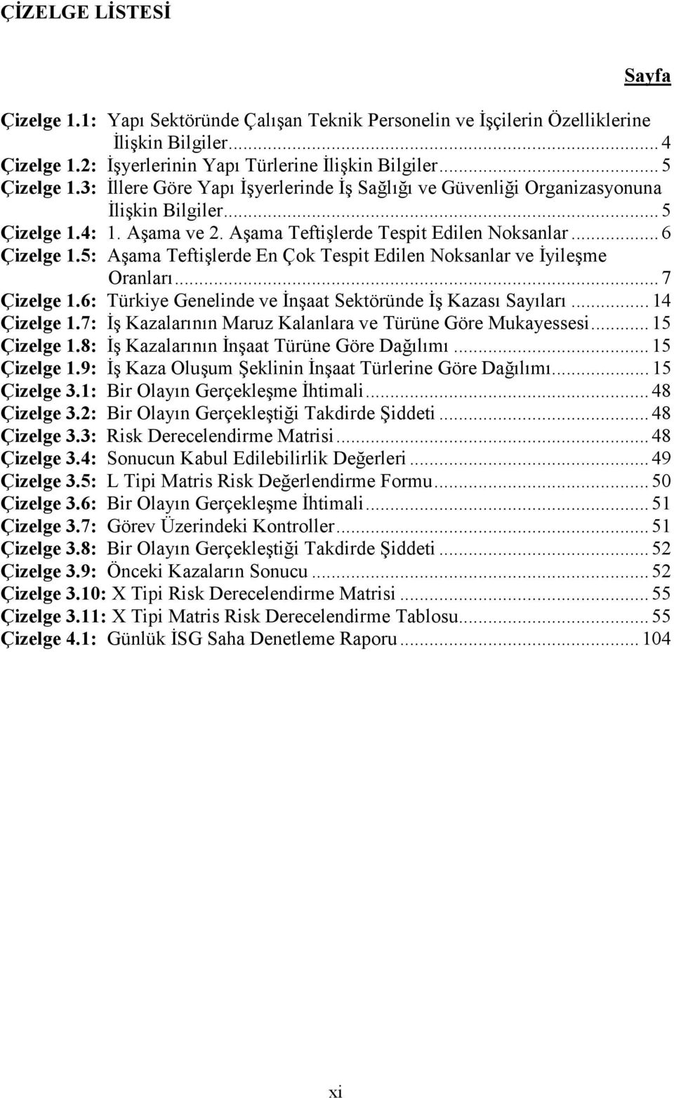 5: Aşama Teftişlerde En Çok Tespit Edilen Noksanlar ve Đyileşme Oranları... 7 Çizelge 1.6: Türkiye Genelinde ve Đnşaat Sektöründe Đş Kazası Sayıları... 14 Çizelge 1.