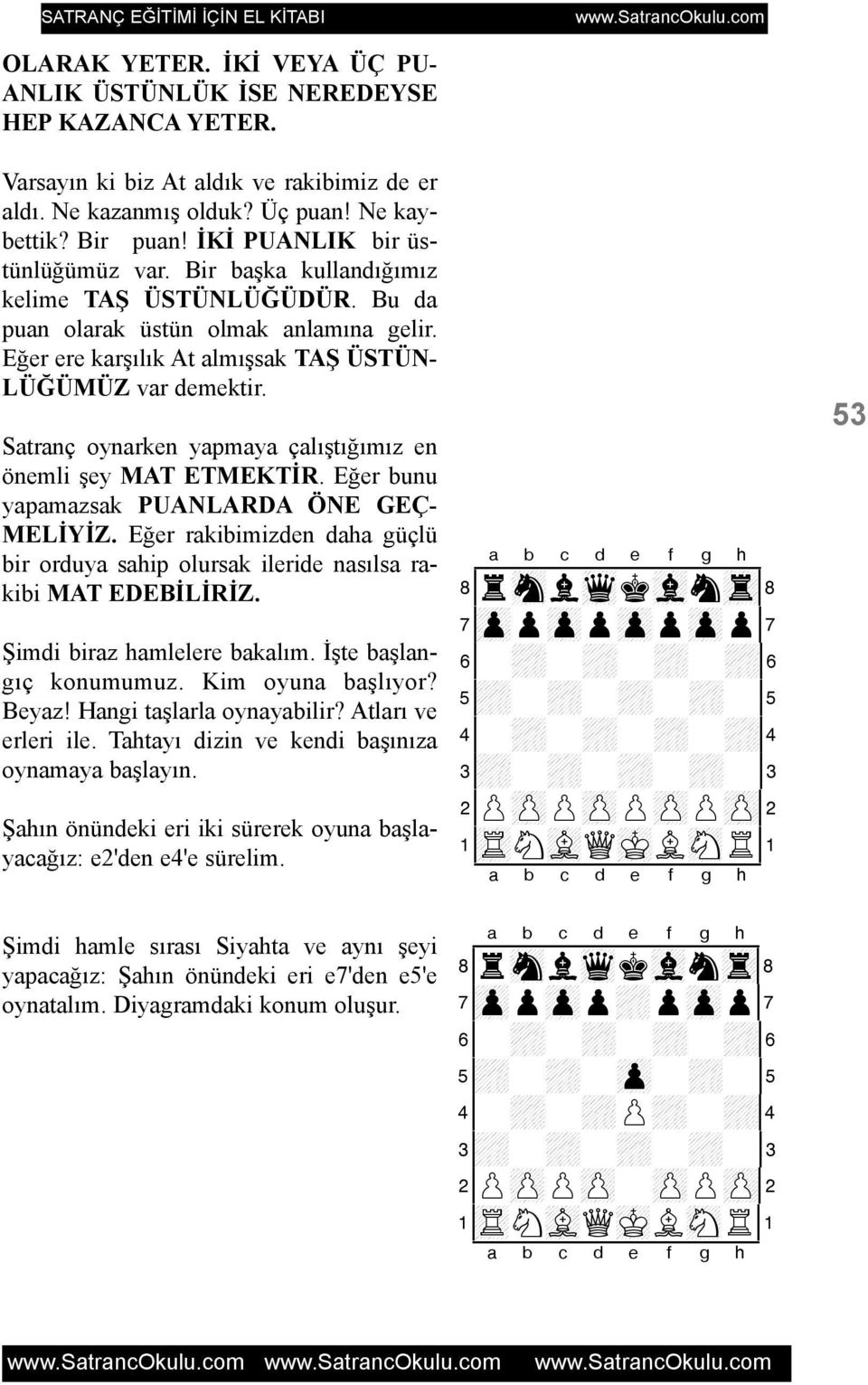 Satranç oynarken yapmaya çalýþtýðýmýz en önemli þey MAT ETMEKTÝR. Eðer bunu yapamazsak PUANLARDA ÖNE GEÇ- MELÝYÝZ.