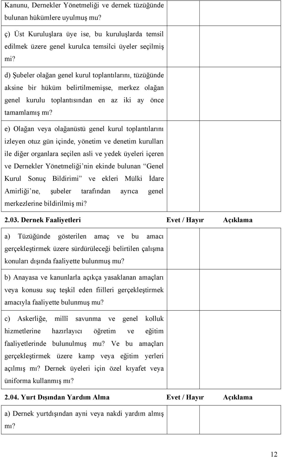 e) Olağan veya olağanüstü genel kurul toplantılarını izleyen otuz gün içinde, yönetim ve denetim kurulları ile diğer organlara seçilen asli ve yedek üyeleri içeren ve Dernekler Yönetmeliği nin ekinde