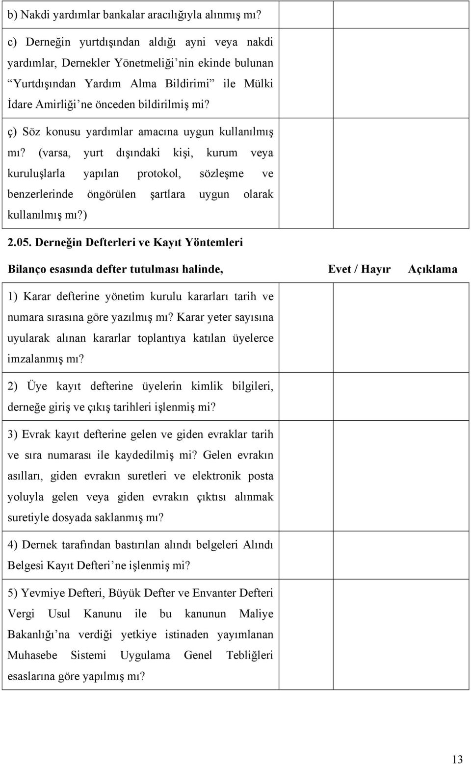 ç) Söz konusu yardımlar amacına uygun kullanılmış mı? (varsa, yurt dışındaki kişi, kurum veya kuruluşlarla yapılan protokol, sözleşme ve benzerlerinde öngörülen şartlara uygun olarak kullanılmış mı?