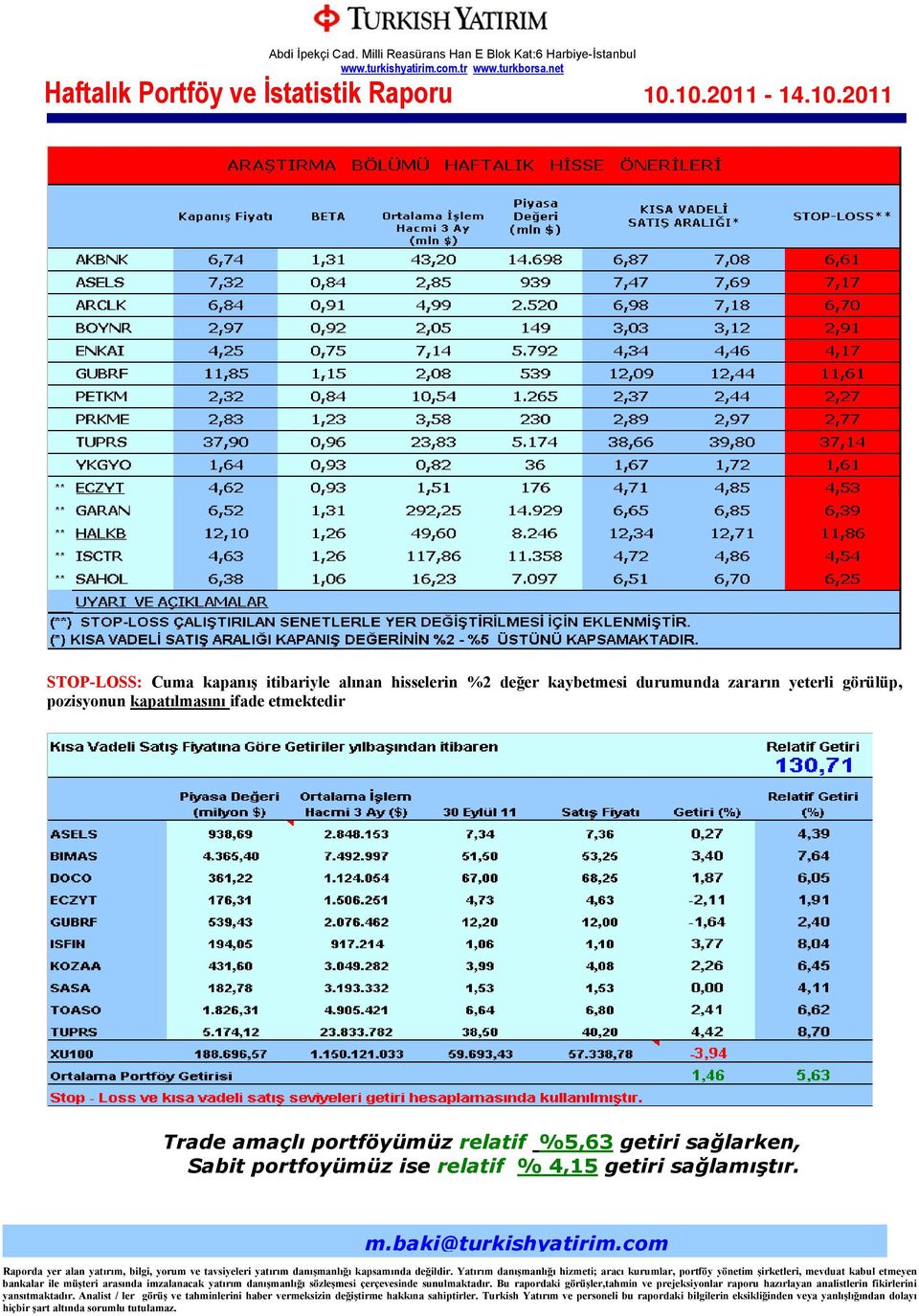 kapatılmasını ifade etmektedir Trade amaçlı portföyümüz relatif