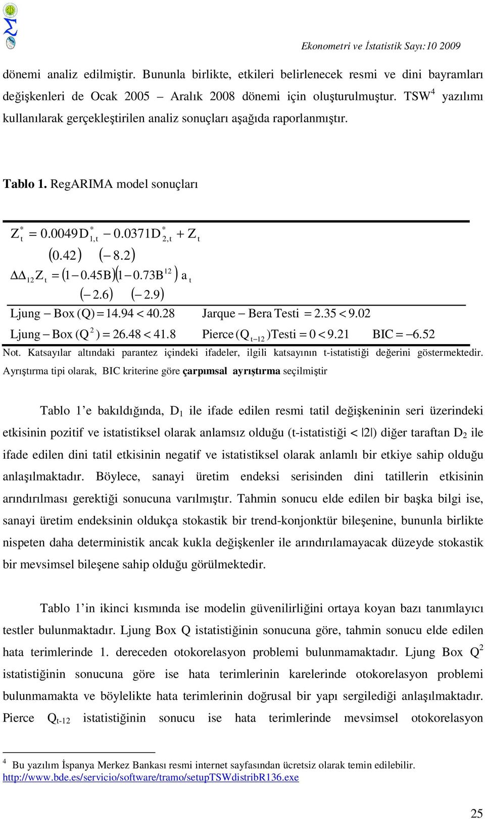 9) 2 Ljung Box (Q ) = 26.48 < 41.8 + Z a Ljung Box (Q) = 14.94 < 40.28 Jarque Bera Tesi = 2.35 < 9.02 Pierce(Q )Tesi = 0 < 9.21 BIC = 6.52 No.