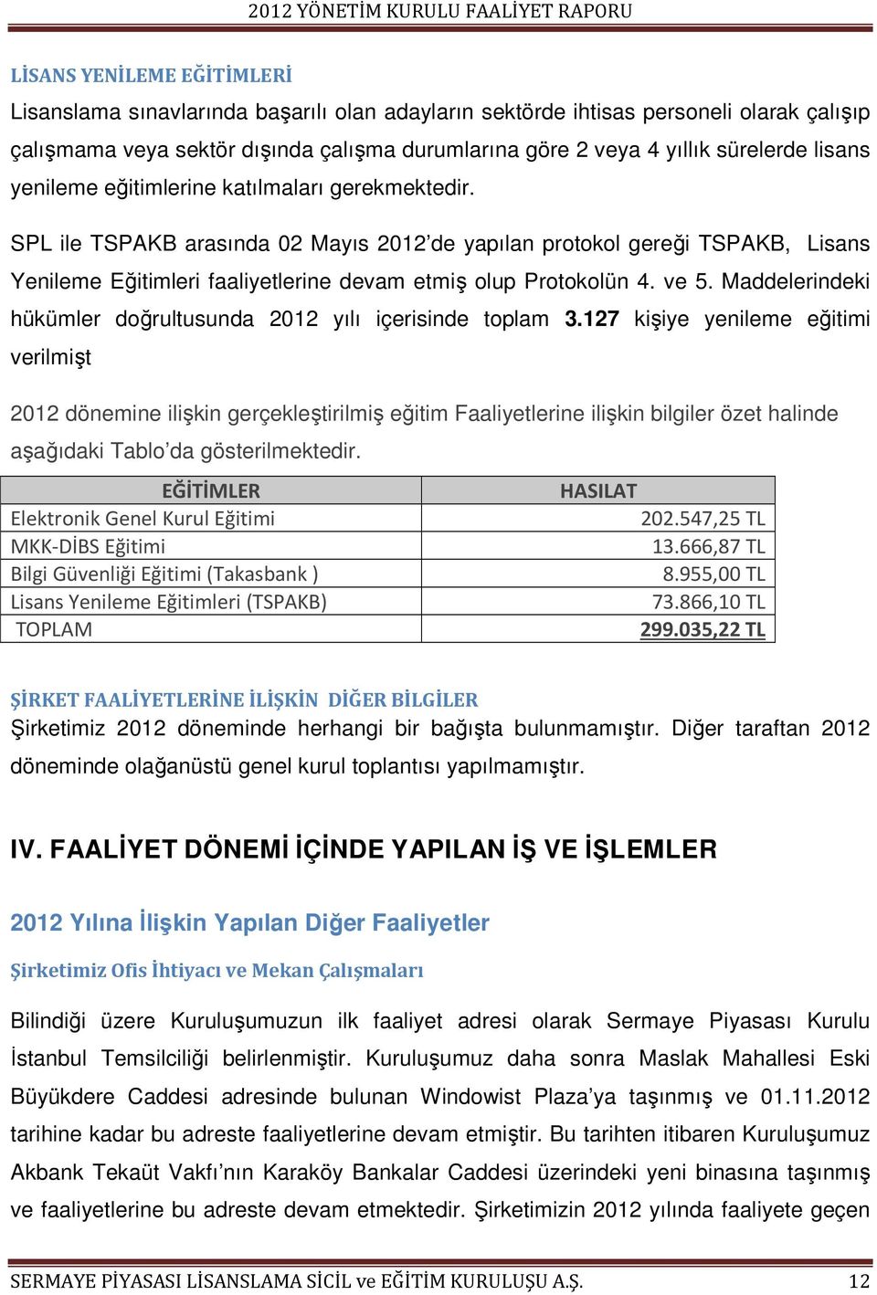 SPL ile TSPAKB arasında 02 Mayıs 2012 de yapılan protokol gereği TSPAKB, Lisans Yenileme Eğitimleri faaliyetlerine devam etmiş olup Protokolün 4. ve 5.