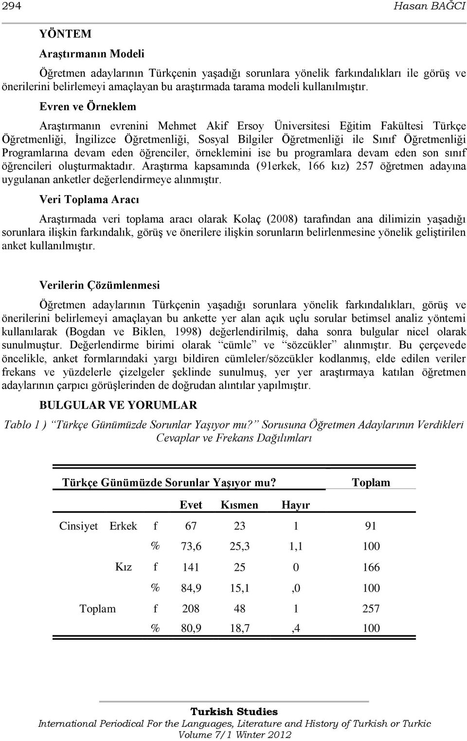 Evren ve Örneklem Araştırmanın evrenini Mehmet Akif Ersoy Üniversitesi Eğitim Fakültesi Türkçe Öğretmenliği, İngilizce Öğretmenliği, Sosyal Bilgiler Öğretmenliği ile Sınıf Öğretmenliği Programlarına