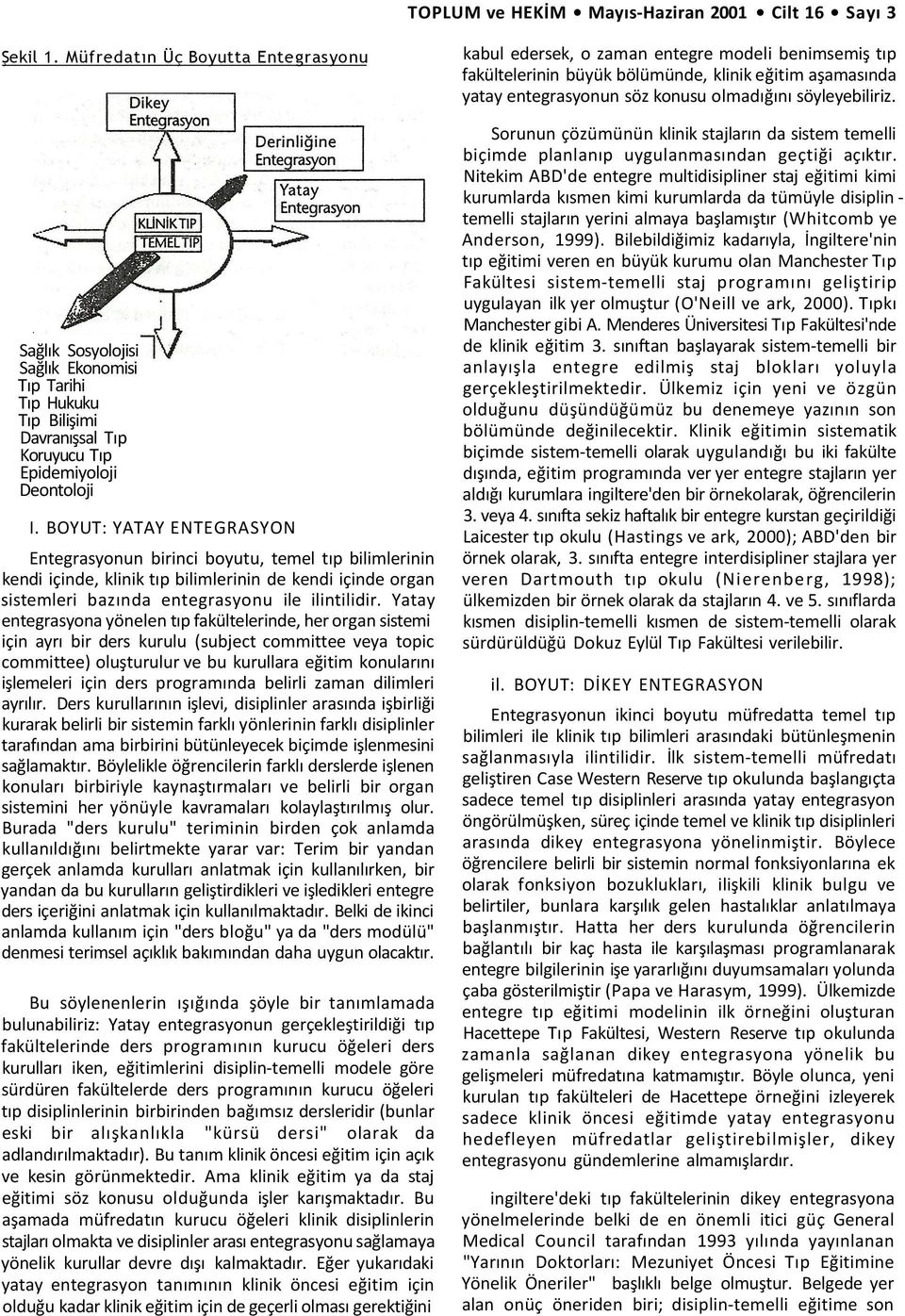 BOYUT: YATAY ENTEGRASYON Entegrasyonun birinci boyutu, temel tıp bilimlerinin kendi içinde, klinik tıp bilimlerinin de kendi içinde organ sistemleri bazında entegrasyonu ile ilintilidir.