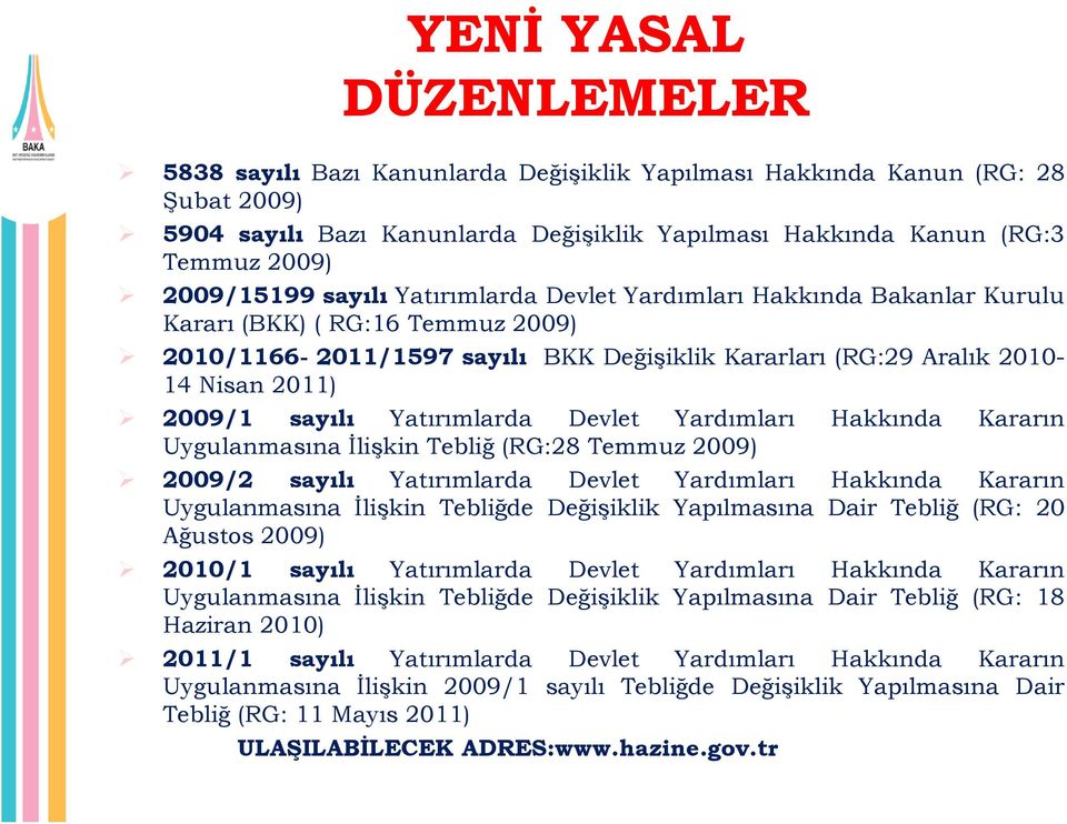 2009/1 sayılı Yatırımlarda Devlet Yardımları Hakkında Kararın Uygulanmasına İlişkin Tebliğ (RG:28 Temmuz 2009) 2009/2 sayılı Yatırımlarda Devlet Yardımları Hakkında Kararın Uygulanmasına İlişkin