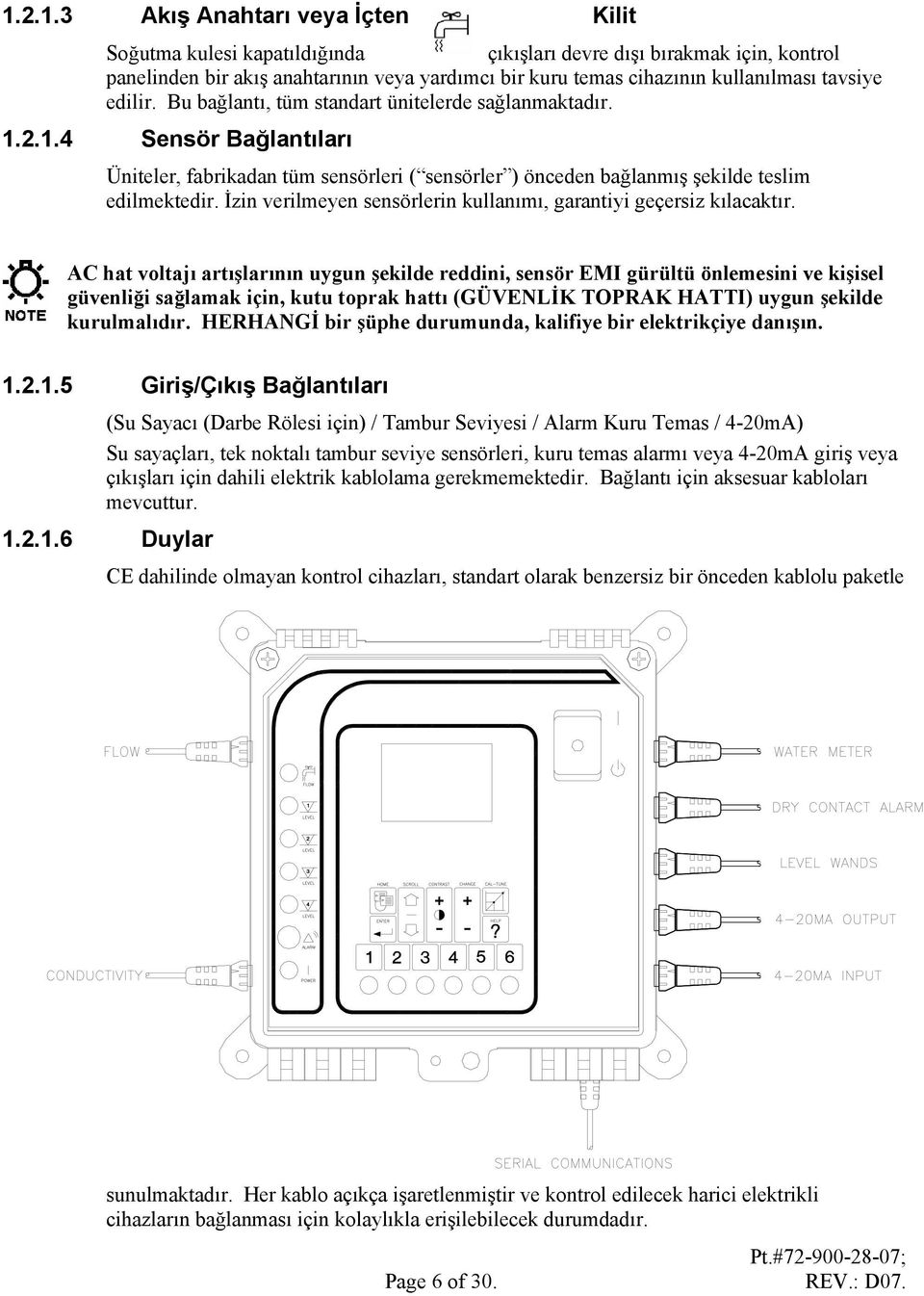 İzin verilmeyen sensörlerin kullanımı, garantiyi geçersiz kılacaktır.