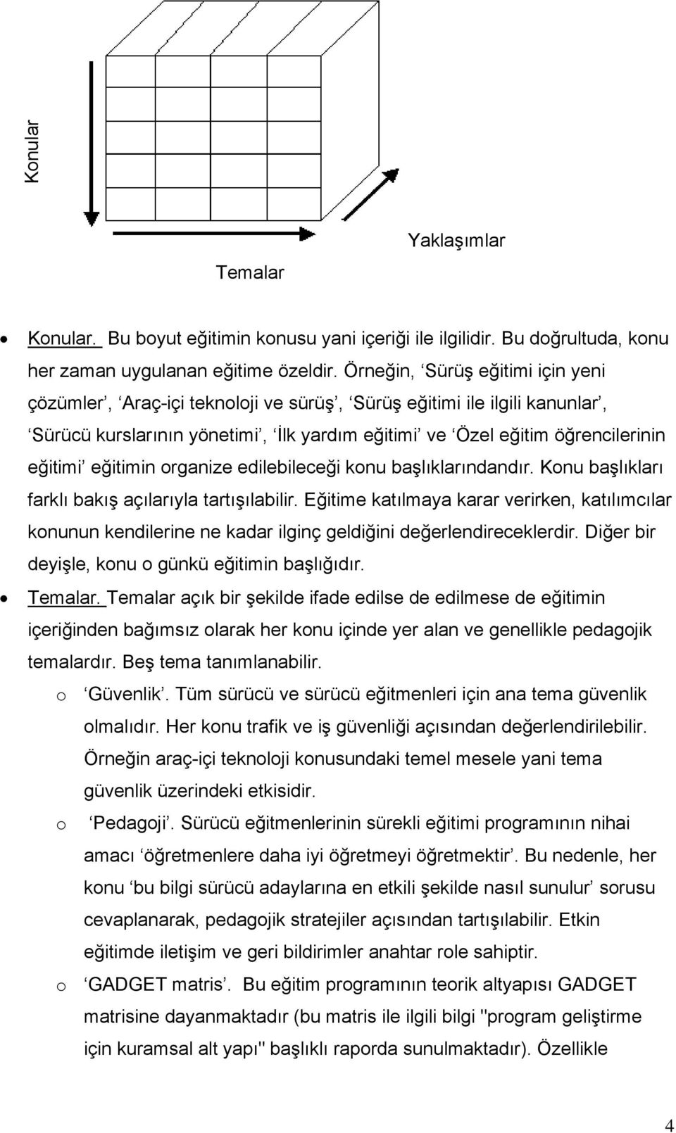 eğitimin organize edilebileceği konu başlıklarındandır. Konu başlıkları farklı bakış açılarıyla tartışılabilir.