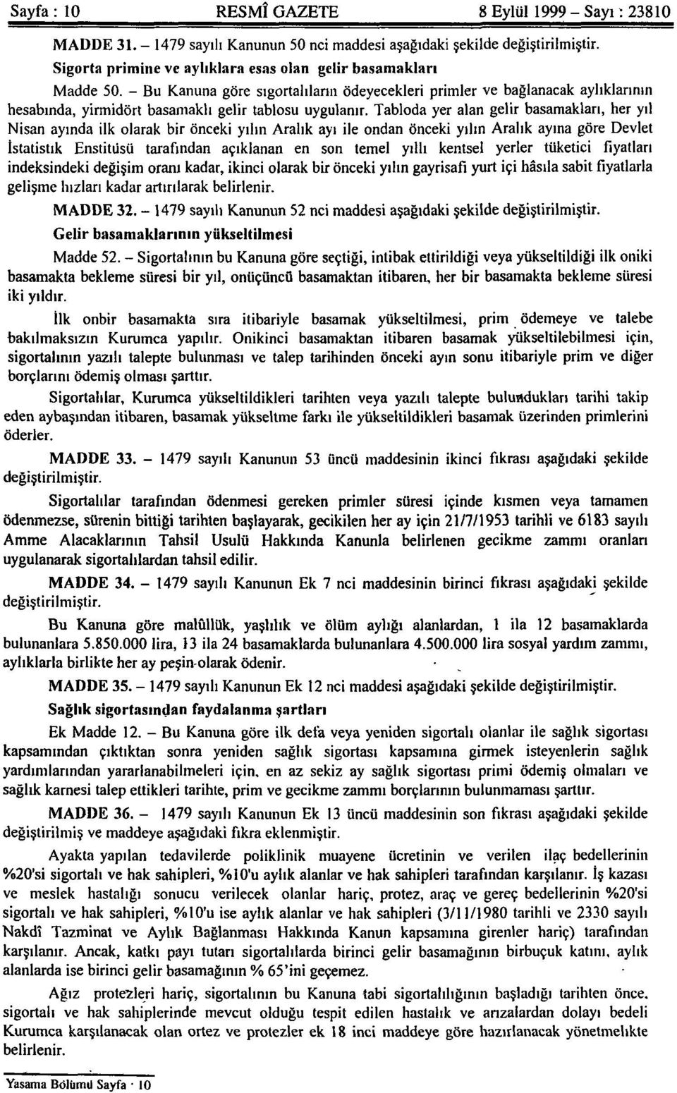 - Bu Kanuna göre sigortalıların ödeyecekleri primler ve bağlanacak aylıklarının hesabında, yirmidört basamaklı gelir tablosu uygulanır.