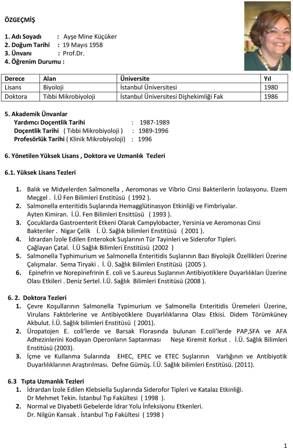 Akademik Ünvanlar Yardımcı Doçentlik Tarihi : 1987-1989 Doçentlik Tarihi ( Tıbbi Mikrobiyoloji ) : 1989-1996 Profesörlük Tarihi ( Klinik Mikrobiyoloji) : 1996 6.