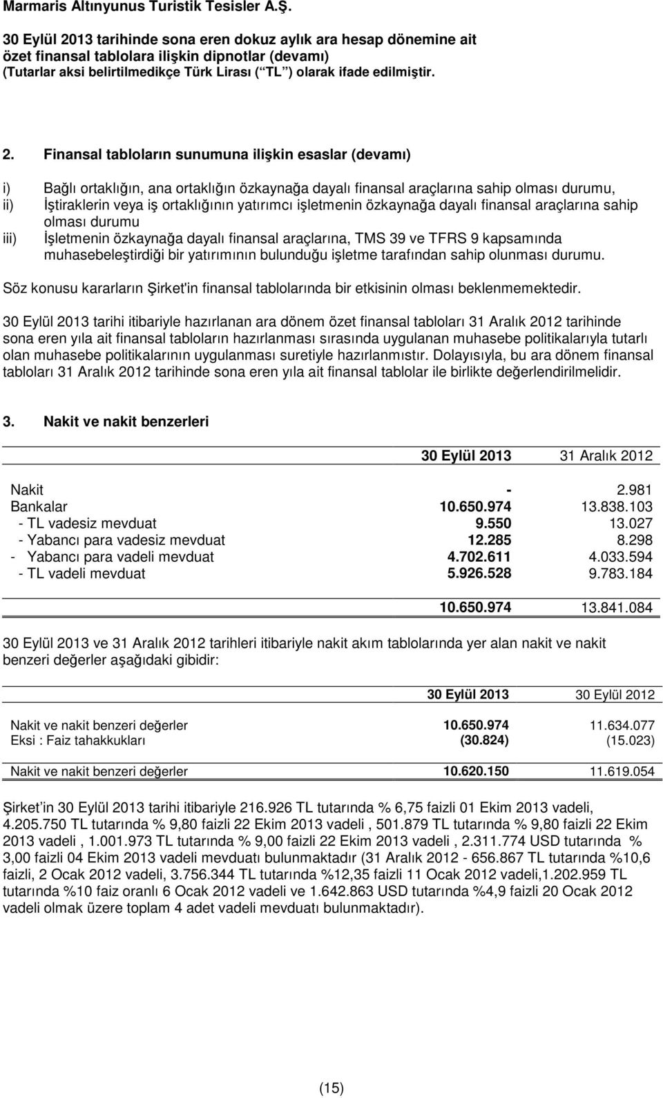 işletme tarafından sahip olunması durumu. Söz konusu kararların Şirket'in finansal tablolarında bir etkisinin olması beklenmemektedir.