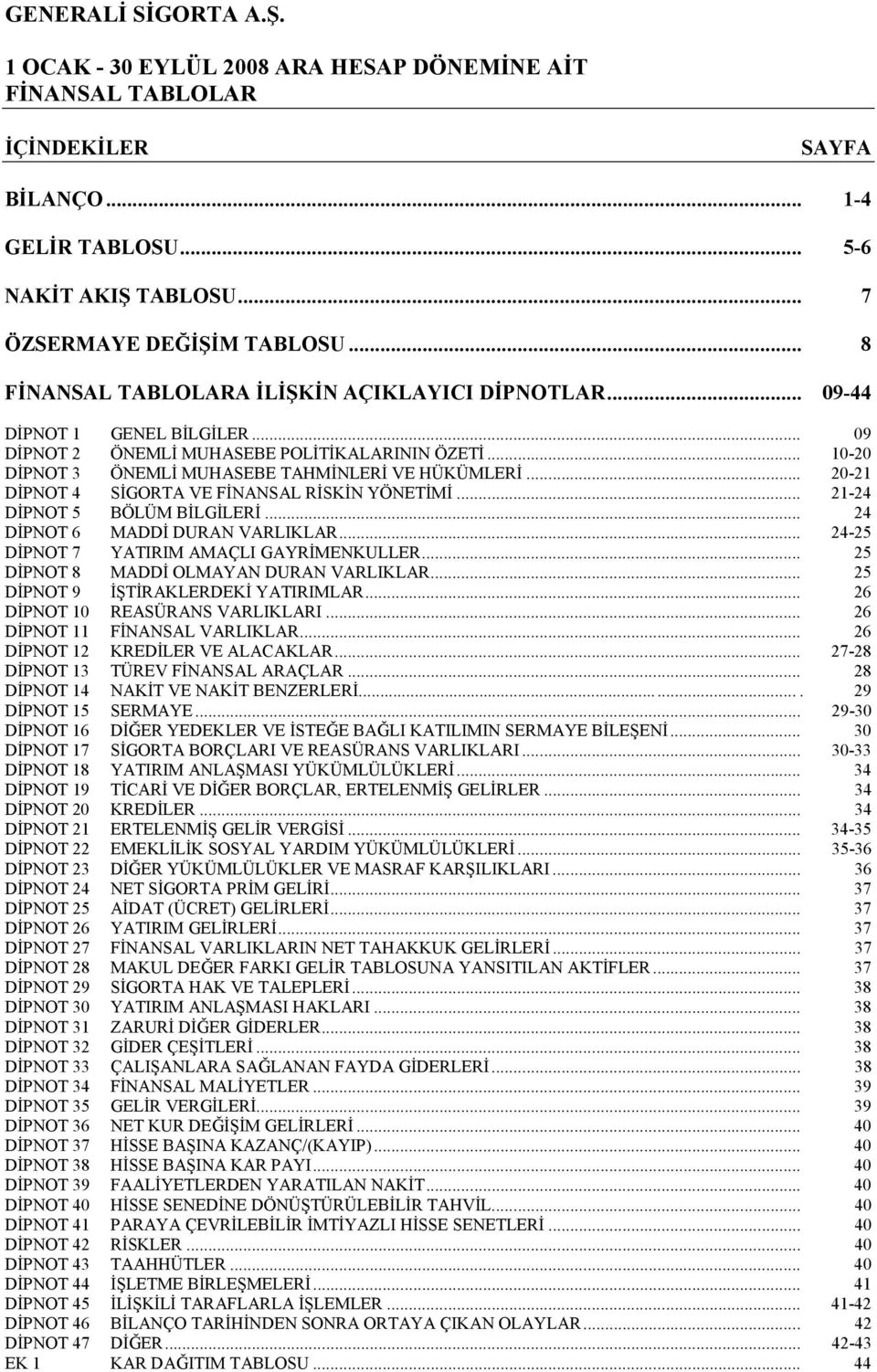 .. 21-24 DĐPNOT 5 BÖLÜM BĐLGĐLERĐ... 24 DĐPNOT 6 MADDĐ DURAN VARLIKLAR... 24-25 DĐPNOT 7 YATIRIM AMAÇLI GAYRĐMENKULLER... 25 DĐPNOT 8 MADDĐ OLMAYAN DURAN VARLIKLAR.