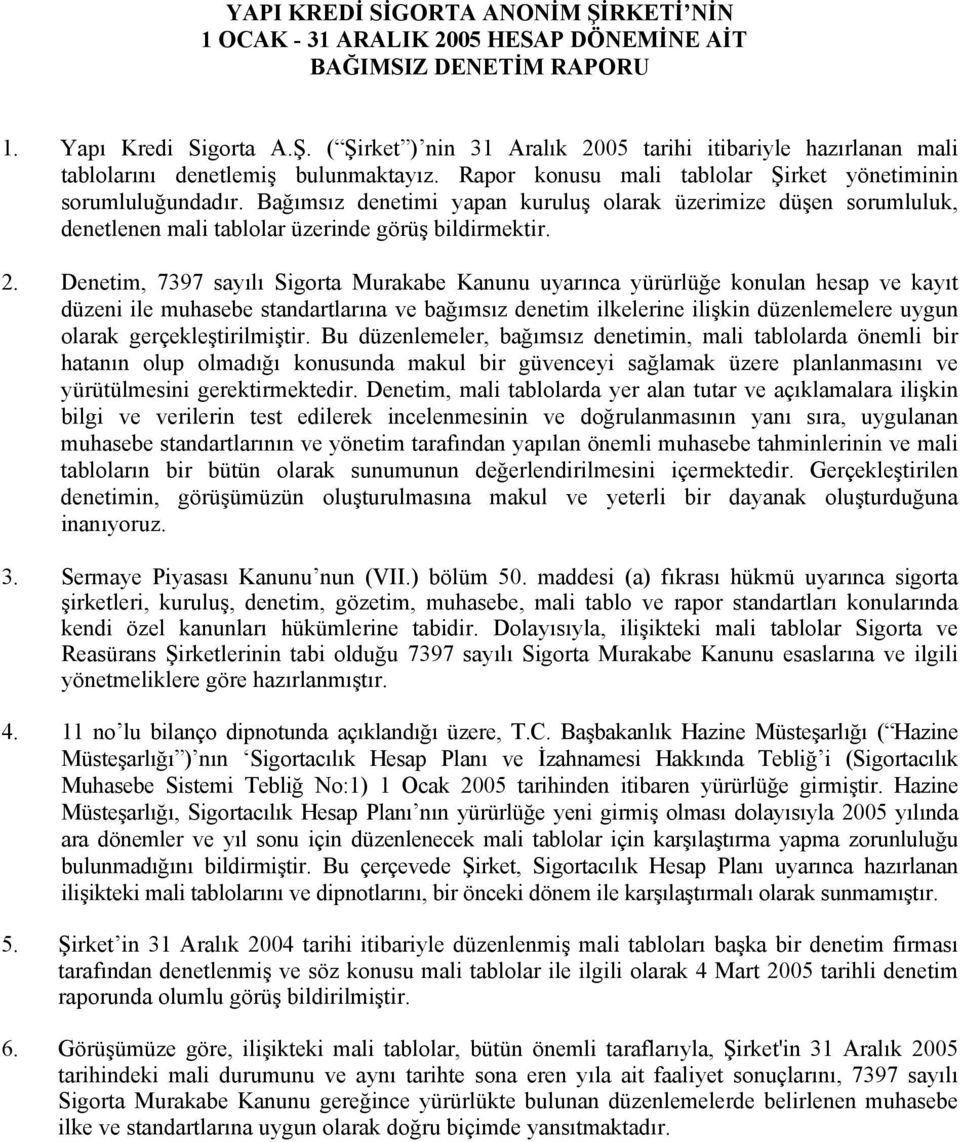 Denetim, 7397 sayılı Sigorta Murakabe Kanunu uyarınca yürürlüğe konulan hesap ve kayıt düzeni ile muhasebe standartlarına ve bağımsız denetim ilkelerine ilişkin düzenlemelere uygun olarak