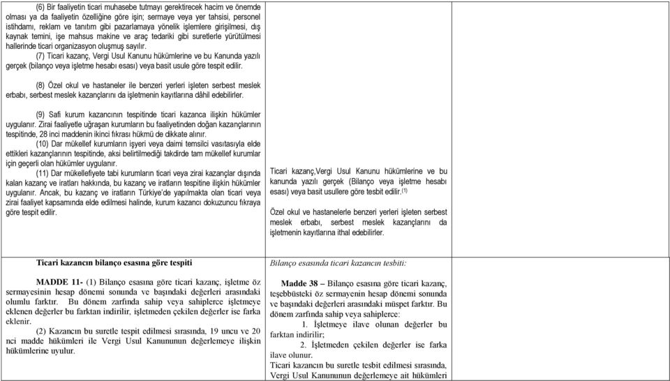 (7) Ticari kazanç, Vergi Usul Kanunu hükümlerine ve bu Kanunda yazılı gerçek (bilanço veya işletme hesabı esası) veya basit usule göre tespit edilir.