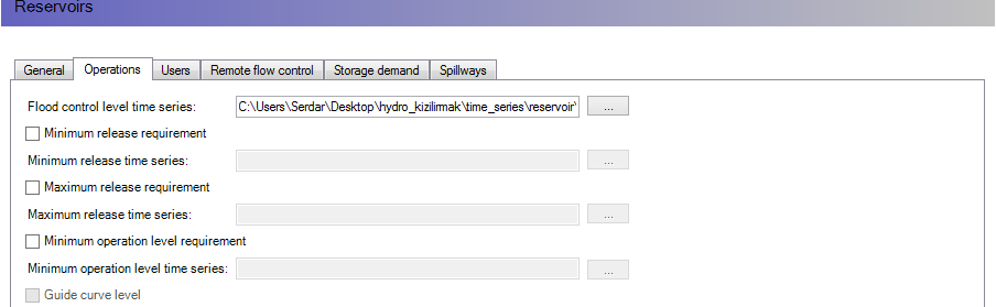 viii. Rezervuar (Reservoirs) Nehir ağı tanımlandıktan sonra programa eklenebilen bu model elemanının veri bilgileri altı farklı sekmeden yapılır (Şekil 11).