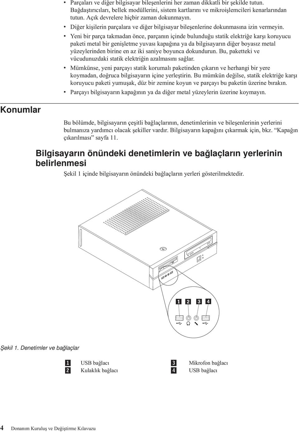 v Yeni bir parça takmadan önce, parçanın içinde bulunduğu statik elektriğe karşı koruyucu paketi metal bir genişletme yuvası kapağına ya da bilgisayarın diğer boyasız metal yüzeylerinden birine en az