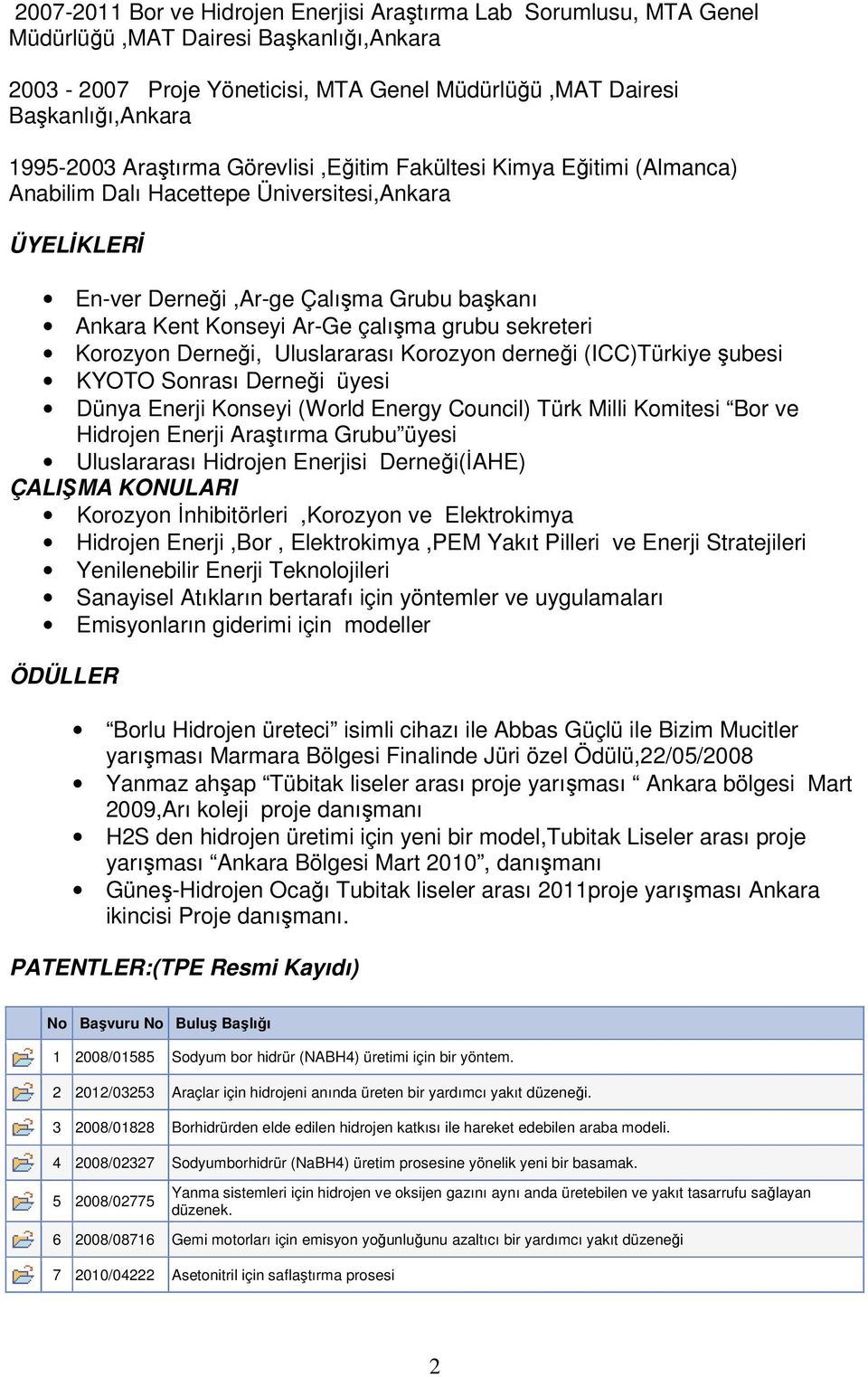 sekreteri Korozyon Derneği, Uluslararası Korozyon derneği (ICC)Türkiye şubesi KYOTO Sonrası Derneği üyesi Dünya Enerji Konseyi (World Energy Council) Türk Milli Komitesi Bor ve Hidrojen Enerji