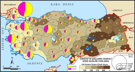 Şekil 2. Yurtdışından Türkiye ye Olan Göçlerin Cinsiyete Göre Dağılımı (1995-2000). 2.3.