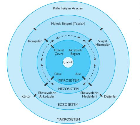 O O O O O Ekolojik sistem kuramına göre beş ekolojik sistem Mikrosistem: Çevrenin en içteki katmanı olan mikrosistem, çocuğun yakın çevresiyle olan aktivite ve etkileşimlerini kapsar.