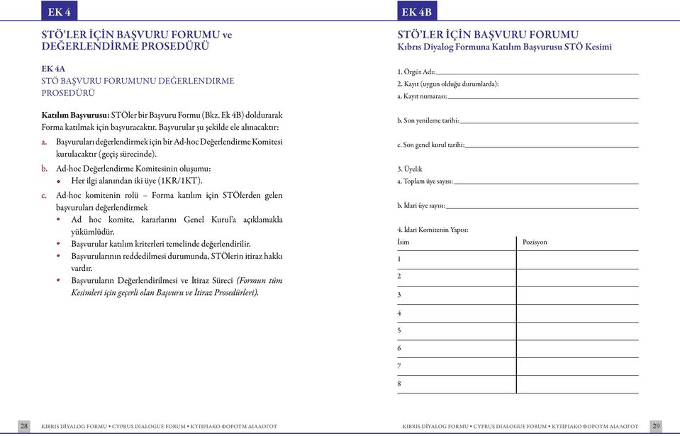 Başvurular şu şekilde ele alınacaktır: a. Başvuruları değerlendirmek için bir Ad-hoc Değerlendirme Komitesi kurulacaktır (geçiş sürecinde). b. Ad-hoc Değerlendirme Komitesinin oluşumu: Her ilgi alanından iki üye (1KR/1KT).