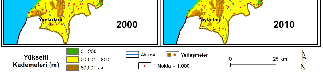 Sonuç ve Öneriler - 106 - Çok ciddi bir nüfus artışının yaşandığı Hatay da, yükselti ile nüfus arasında ters bir ilişkinin olduğu tespit edilmiştir.