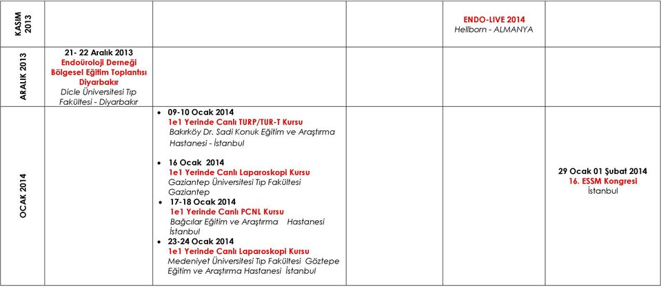 Üniversitesi Tıp Fakültesi 17-18 Ocak 2014 1e1 Yerinde Canlı PCNL Kursu Bağcılar Eğitim ve Araştırma Hastanesi