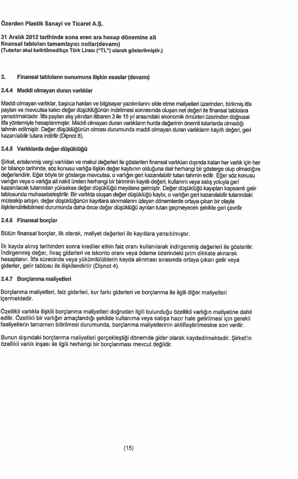 indirilmesi sonrasında oluşan net değeri ile finansal tablolara yansıtılmaktadır.