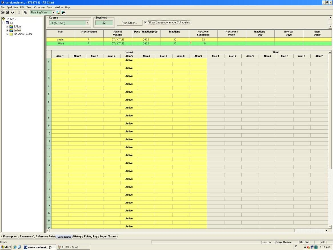 37 Şekil 3.2.7. Klasik tedavi takvimlerinin oluşturulduğu RT Chart