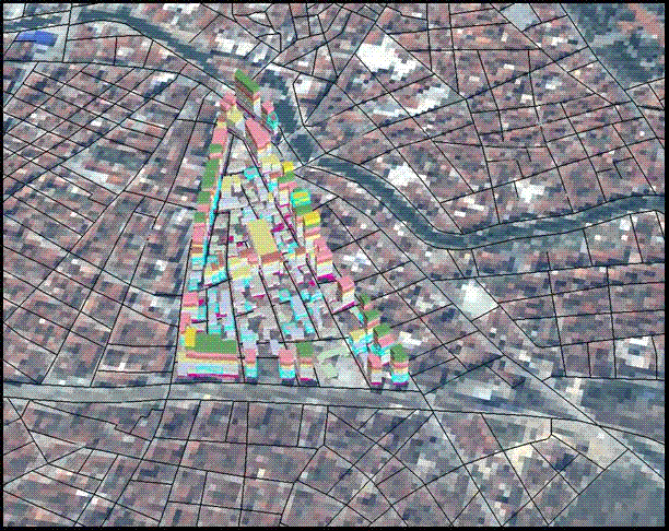 Deprem Kırılganlıklarının 3 Boyutlu Kent Ortamında Görsellenmesi: Ekişehir Cumhuriye Mahallesi Örneği Şekil 3: Sağ ve sol tek görüntüler Şekil 5: Sayısal Yükseklik Modeli üzerinde mozaiklenmiş ortho