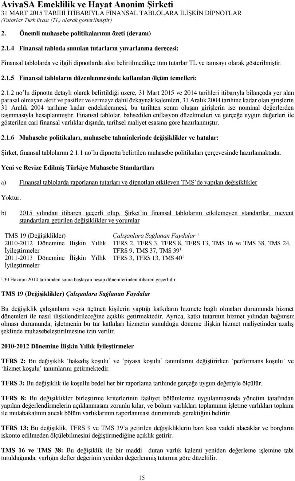 5 Finansal tabloların düzenlenmesinde kullanılan ölçüm temelleri: 2.1.