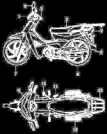 TANITIM Ana Parçalar / Görünüm 1.Far 2.Arka Stop 3.Sele 4.Ayna 5.Gidon/Elcik Grubu 6.Arka Amortisör 7.