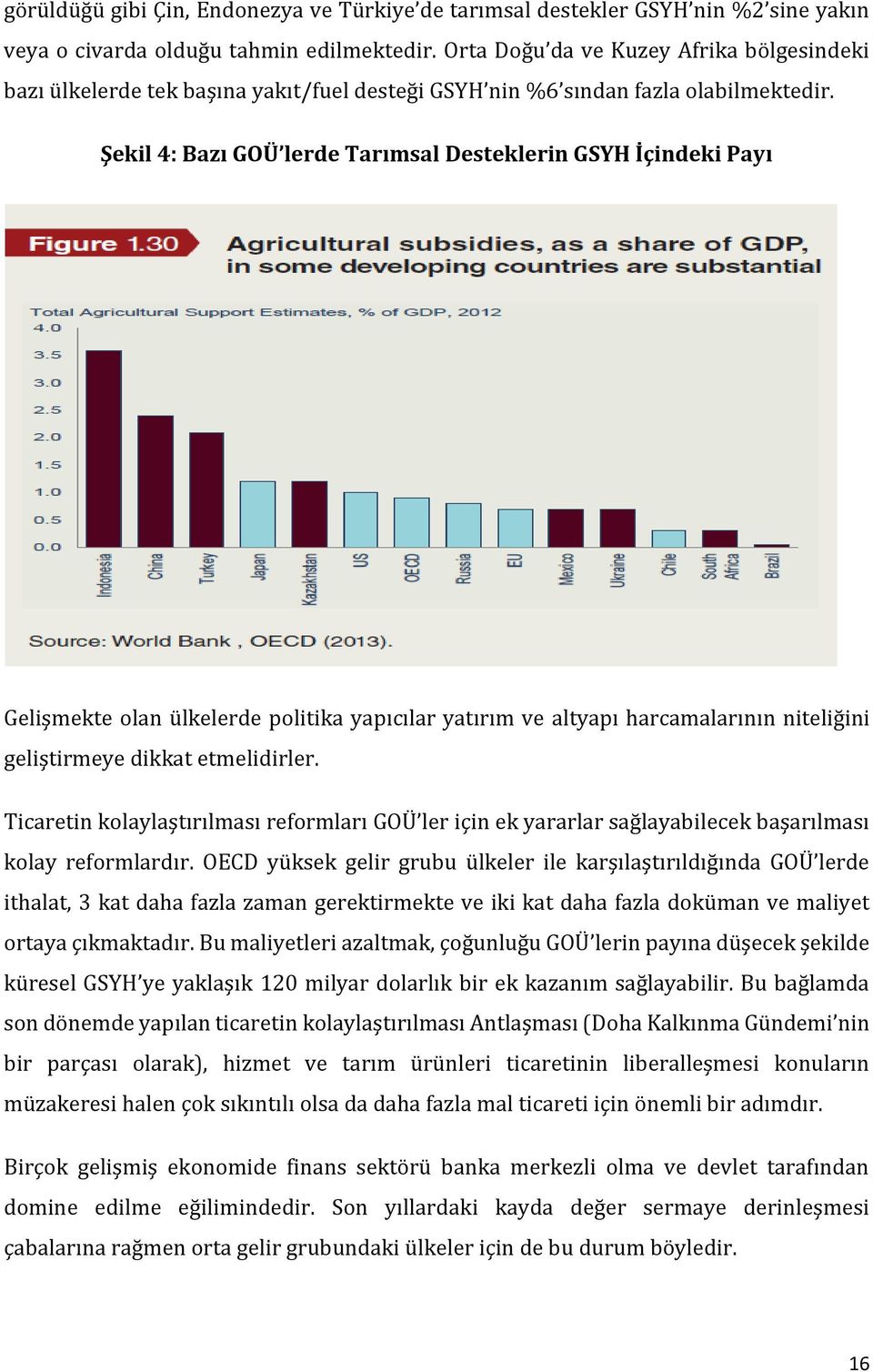 Şekil 4: Bazı GOÜ lerde Tarımsal Desteklerin GSYH İçindeki Payı Gelişmekte olan ülkelerde politika yapıcılar yatırım ve altyapı harcamalarının niteliğini geliştirmeye dikkat etmelidirler.