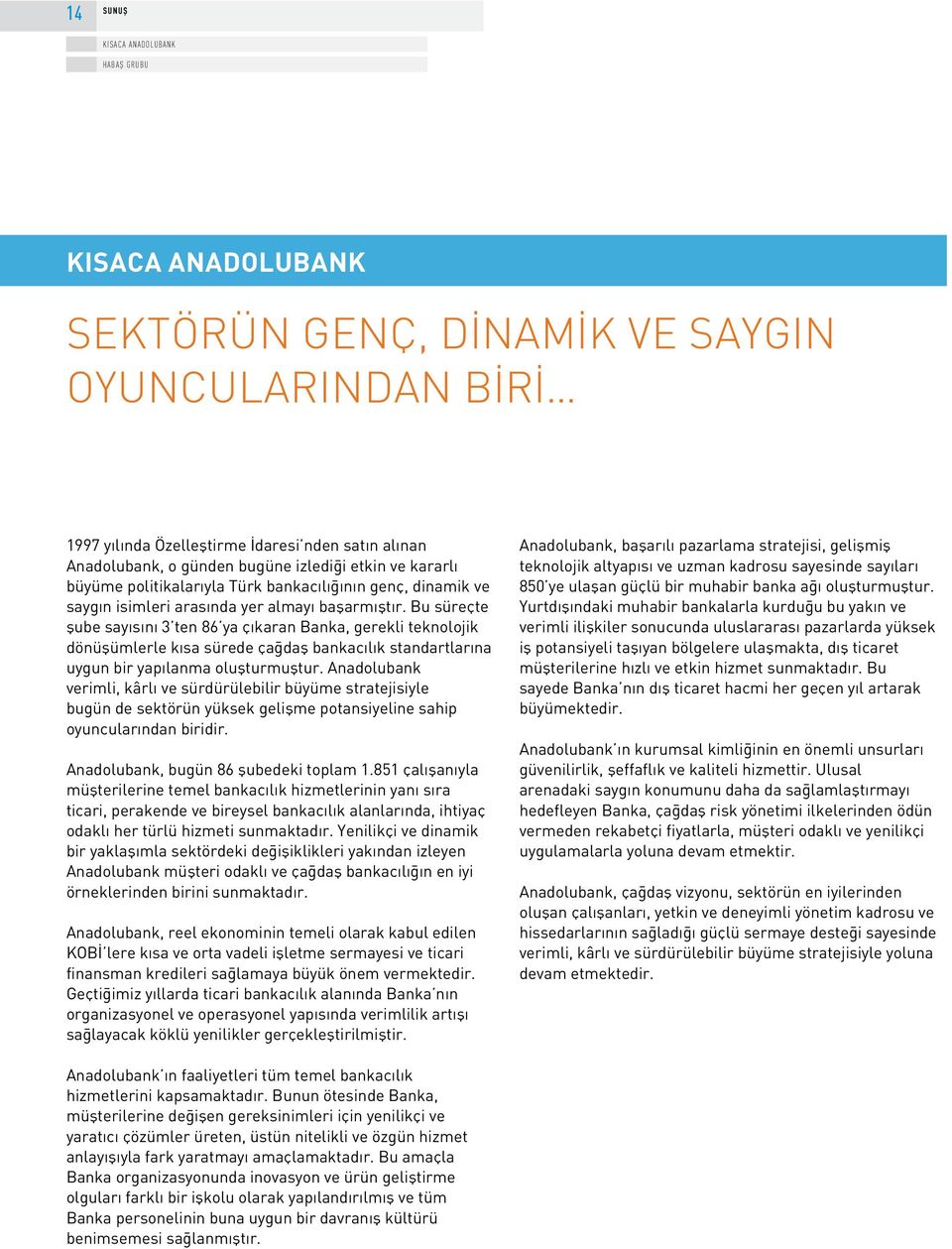 Bu süreçte şube sayısını 3 ten 86 ya çıkaran Banka, gerekli teknolojik dönüşümlerle kısa sürede çağdaş bankacılık standartlarına uygun bir yapılanma oluşturmuştur.