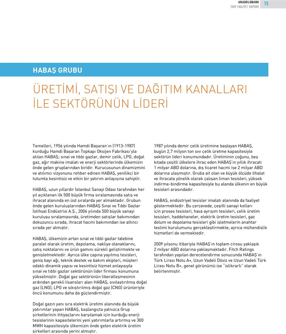 Kurucusunun dinamizmini ve atılımcı vizyonunu rehber edinen HABAŞ, yenilikçi bir tutumla kesintisiz ve etkin bir yatırım anlayışına sahiptir.