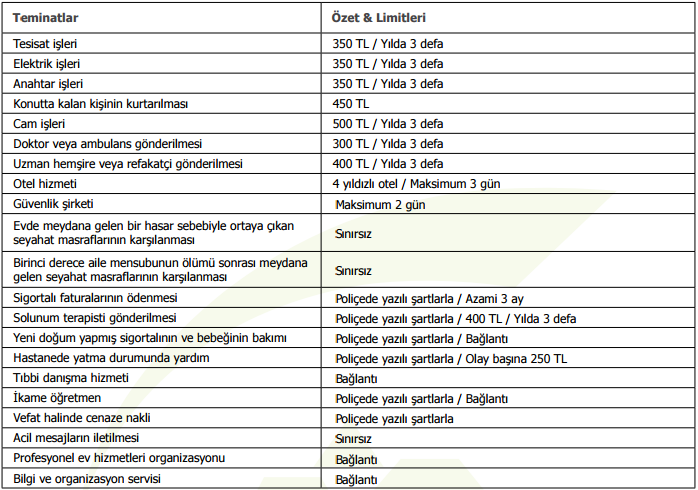 KONUT YARDIM ASİSTANS HİZMETLERİ Konut poliçelerimizde standart asistans