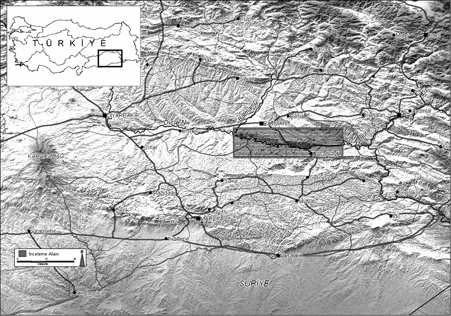 A.Yıldırım-S.Karadoğan / Raman Dağları Güneyinde (Dicle Vadisi) 155 alan aynı zamanda Güneydoğu Anadolu Bölgesi nin de doğu sınırına denk gelmektedir (Şekil: 1).