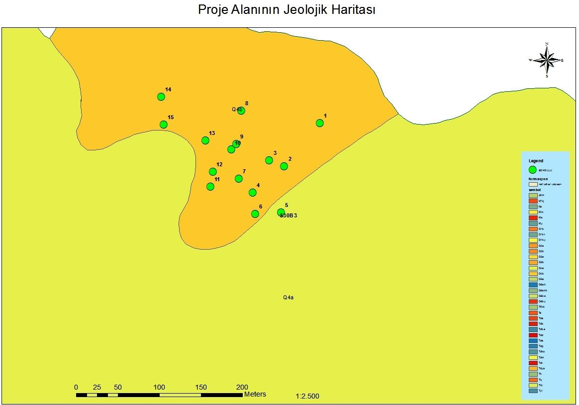 Çalışma alanında yüzeyden itibaren ortalama 8,50-10,00 metre kalınlığında Sarımsı- Bej Ayrışmış Kalkarenit birimi geçildikten sonra ortalama 2,00-3,00 metre kalınlığında Kahverenkli Sert Kil birimi