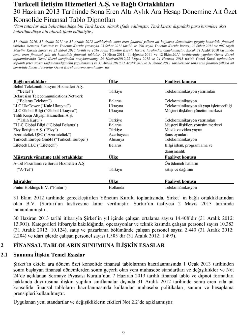 toplantılarında Genel Kurul tarafından onaylanmamış; 29 Haziran2012,22 Mayıs 2013 ve 24 Haziran 2013 tarihli Genel Kurul toplantıları toplantı yeter sayısı sağlanamadığından yapılamamış ve 31 Aralık