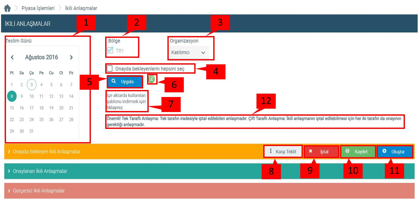 2. Seçili teslim günü ve versiyonda kayıtlı blok tekliflerin gösterildiği kısımdır. 3. Seçili teslim gününde ve versiyonda blok tekliflerin detayının gösterildiği kısımdır. 7.3.4.