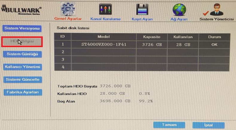 2.5.5.1. Sistem yöneticisi Cihaz Adı: Cihazın adını gösterir. Cihaz Modeli: Cihazın modelini gösterir. Cihaz SN: Cihazın seri numarasını gösterir. Donanım Sürümü: Cihazın donanım sürümünü gösterir.