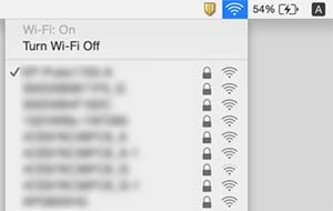 Sorun Çözme Mac OS X Bilgisayar ekranının en üstündeki Wi-Fi simgesini tıklatın. Bir SSID listesi görüntülenir ve bağlı SSID bir onay işaretiyle gösterilir.