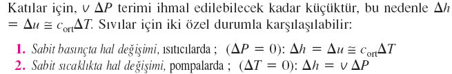 İç Enerji Değişimleri Entalpi Değişimi Sıkıştırılmış sıvı