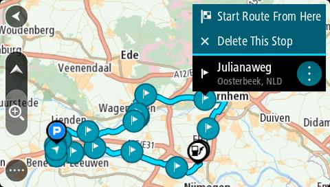 Kayıtlı bir rotada bir durağa gitmek Geçerli konumunuzdan kayıtlı rotanızın başlangıç noktası yerine kayıtlı rotanızdaki bir durağa gidebilirsiniz. Durak, rotanızın başlangıç noktasına değiştirilir.