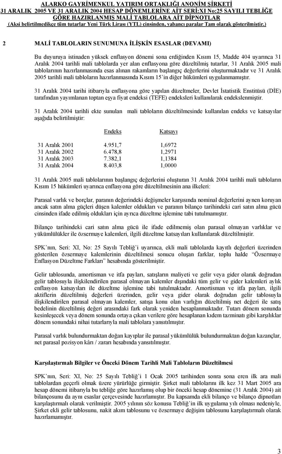 hazırlanmasında Kısım 15 in diğer hükümleri uygulanmamıştır.