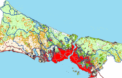 İstanbul metropolitan alanındaki hızlı gelişmenin su havzalarına olan etkilerinin incelenmesi piksel sayısının azaltılması yoluna gidilmiştir. Filtreme sonuçları Arc GIS 9.