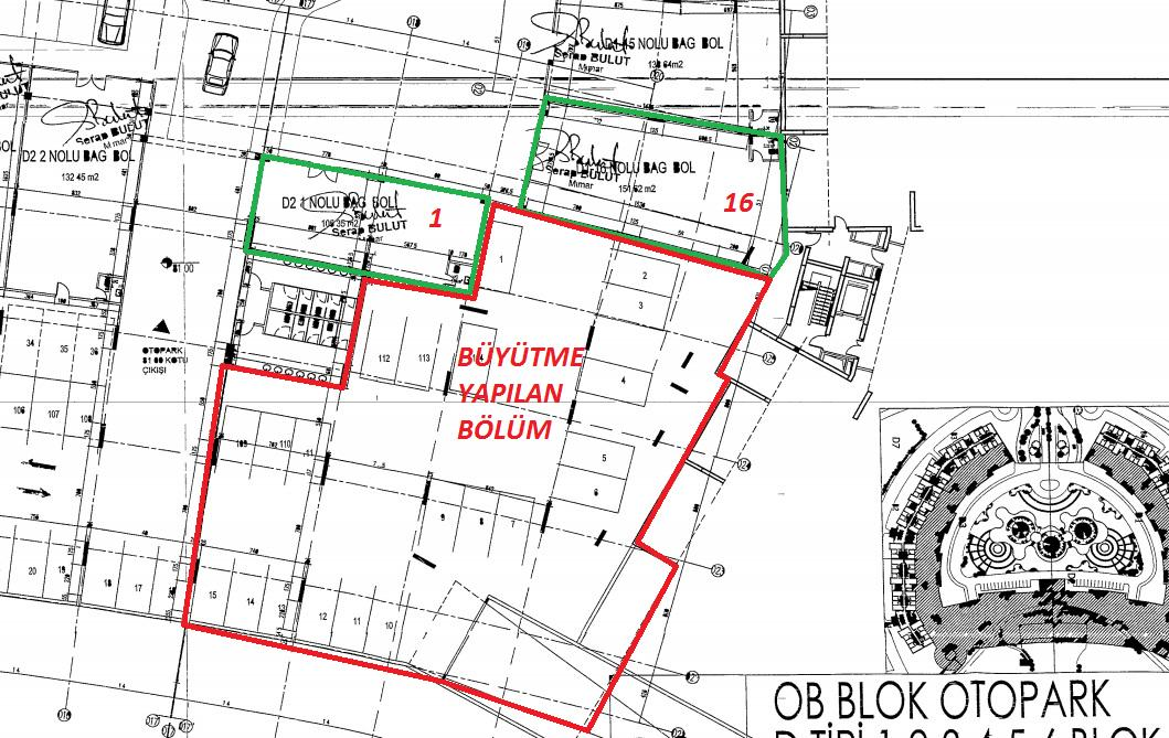 incelemede söz konusu mülklerin site ortak alanı kapalı otopark hacminin de dahil edilerek birleştirildiği ve toplam 1.