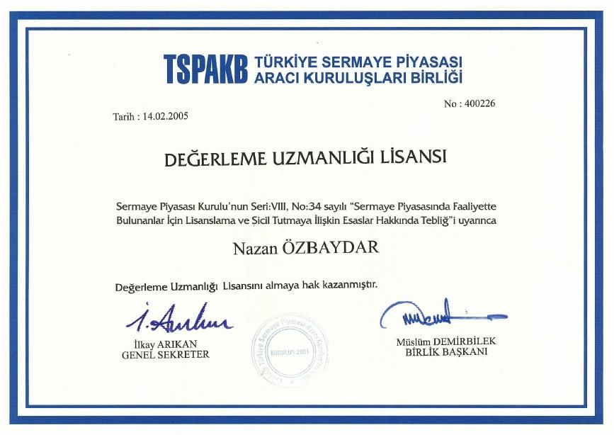 7.2. DEĞERLEMEYİ YAPAN DEĞERLEME UZMAN(LAR)ININ